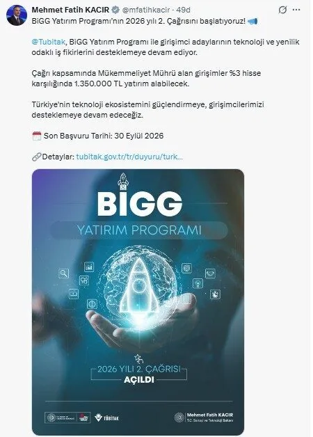 TÜBİTAK BİGG Yatırım Programı’nın 2026 ikinci çağrısı açıldı
